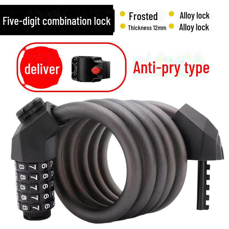 Universal Bike Lock: Anti-Theft Password Lock for Mountain Bikes & E-Bikes, Leather Ring, Portable Thick Cable Lock, Durable & Secure.