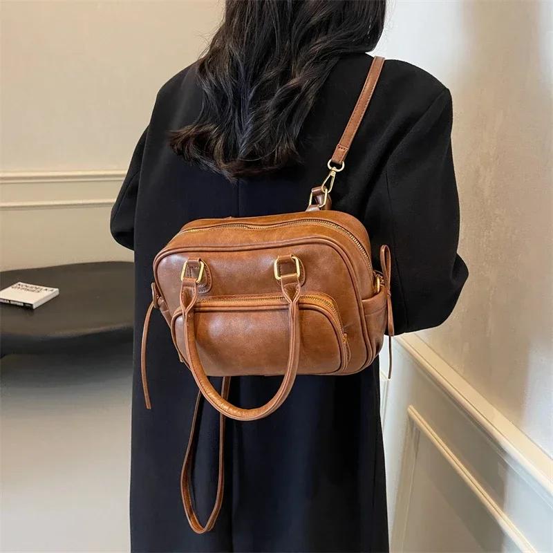 Fashion PU Zipper Solid Color Versatile Shoulder Bag High Quality Large Capacity Crossbody Bag Soft Trendy Simple Handbag
