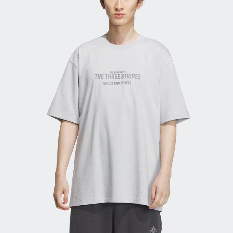 adidas T Shirts Men's Solid Light Gray Crew Neck Moderate Straight Fit IP3930