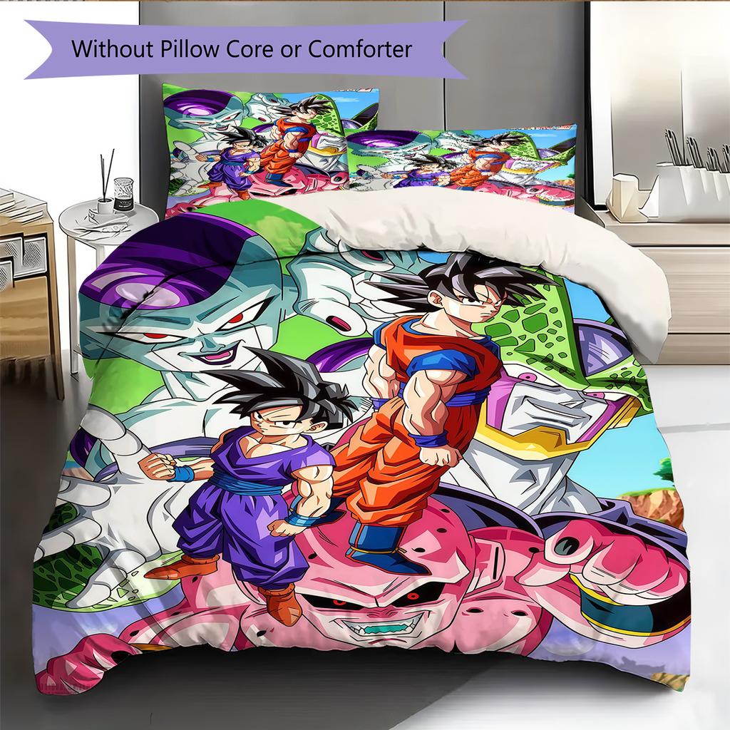 DBZ Anime Pattern Bedding Quilt Set Quilt Cover Pillowcase Home Decoration Birthday Gift (1 * Duvet Cover + 2 * Pillowcase, Without Core)