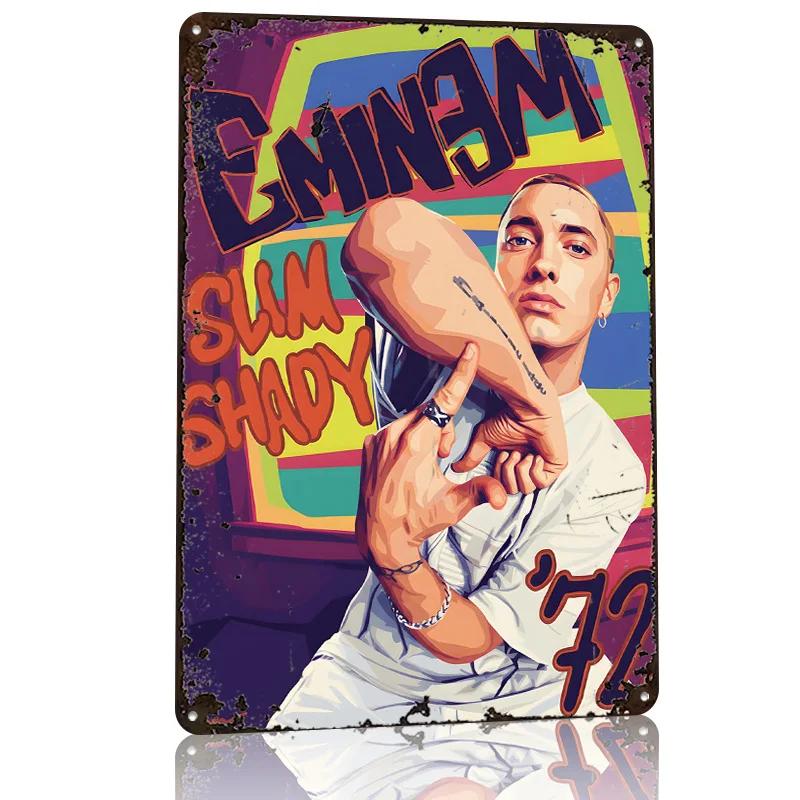 Eminem Slim Shady Portrait D Texture Printed Poster Custom Vintage Metal Tin Plate Sign for Wall Art Funny Signs Desk Decor