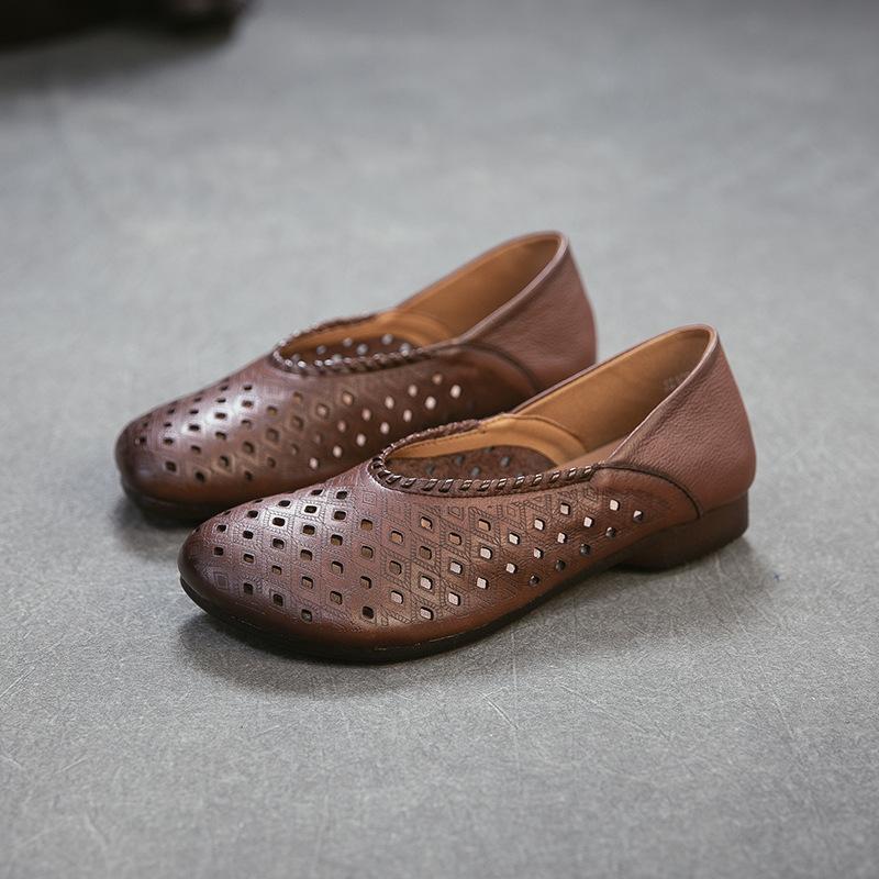 Summer New Arrival Women's Genuine Leather Roman Sandals Retro Hollow Out Loafers Breathable Comfortable Walking Shoes