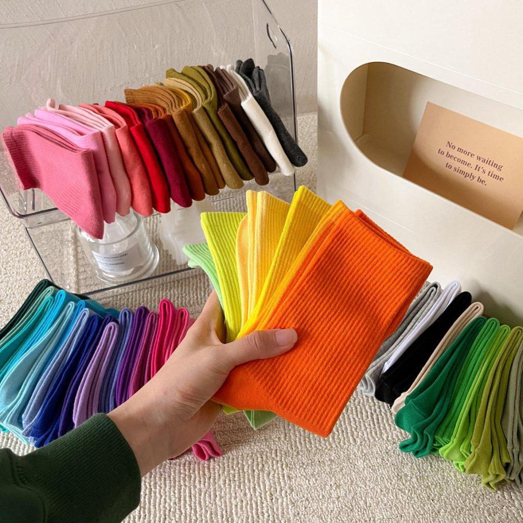 Burnable Cotton Mid-Calf Slouch Socks - Candy Color, Solid Style for Modern Dance (Spring To Autumn)