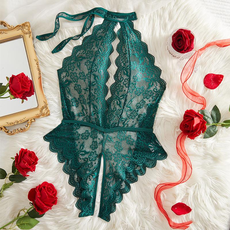 Sexy Lingerie For Women One Piece Transparent Lace Sling Pajamas Porn Bodysuit Deep V Crotchless Teddy Baby Doll Erotic Costumes