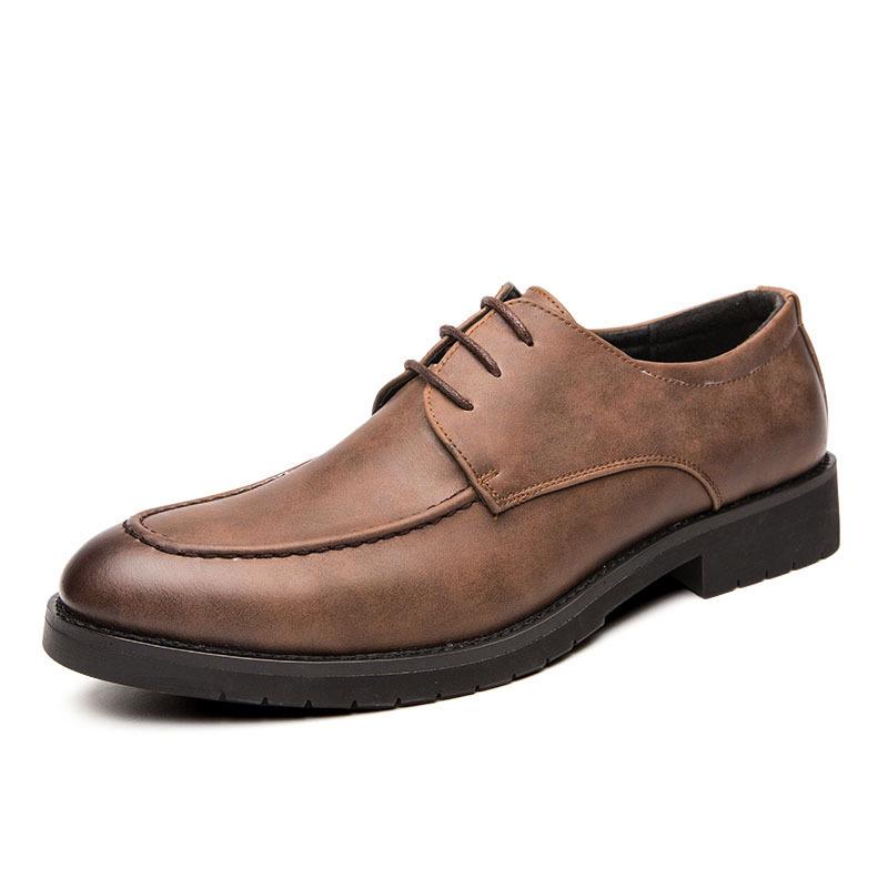 Men s Spring Lace-up Pointed Toe Leather Shoes - British Casual & Formal Wedding Groom Footwear 40 коричневый