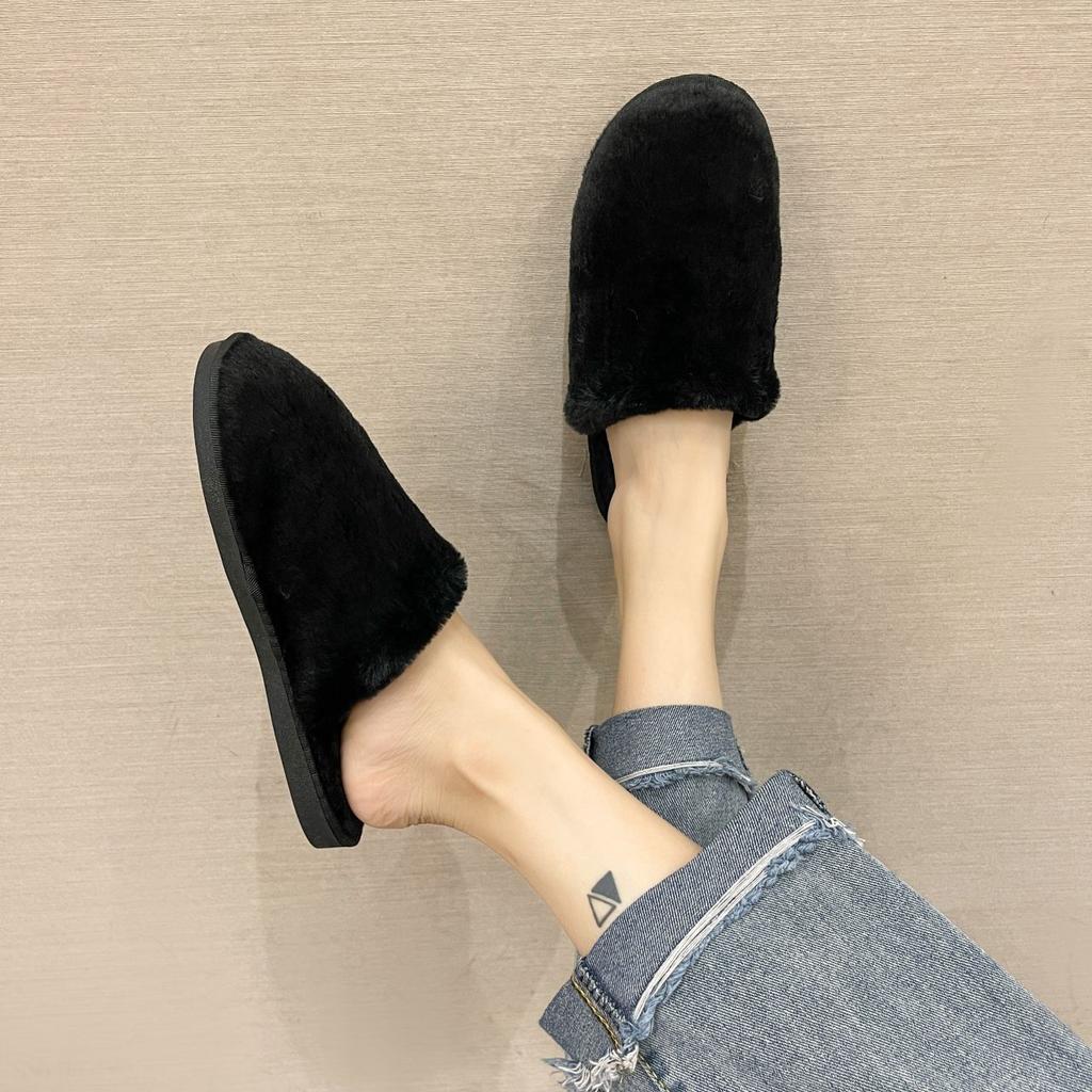 Fashion versatile flat-bottomed plush women's slippers 2025 autumn and winter outdoor wear indoor thermal cotton slippers women