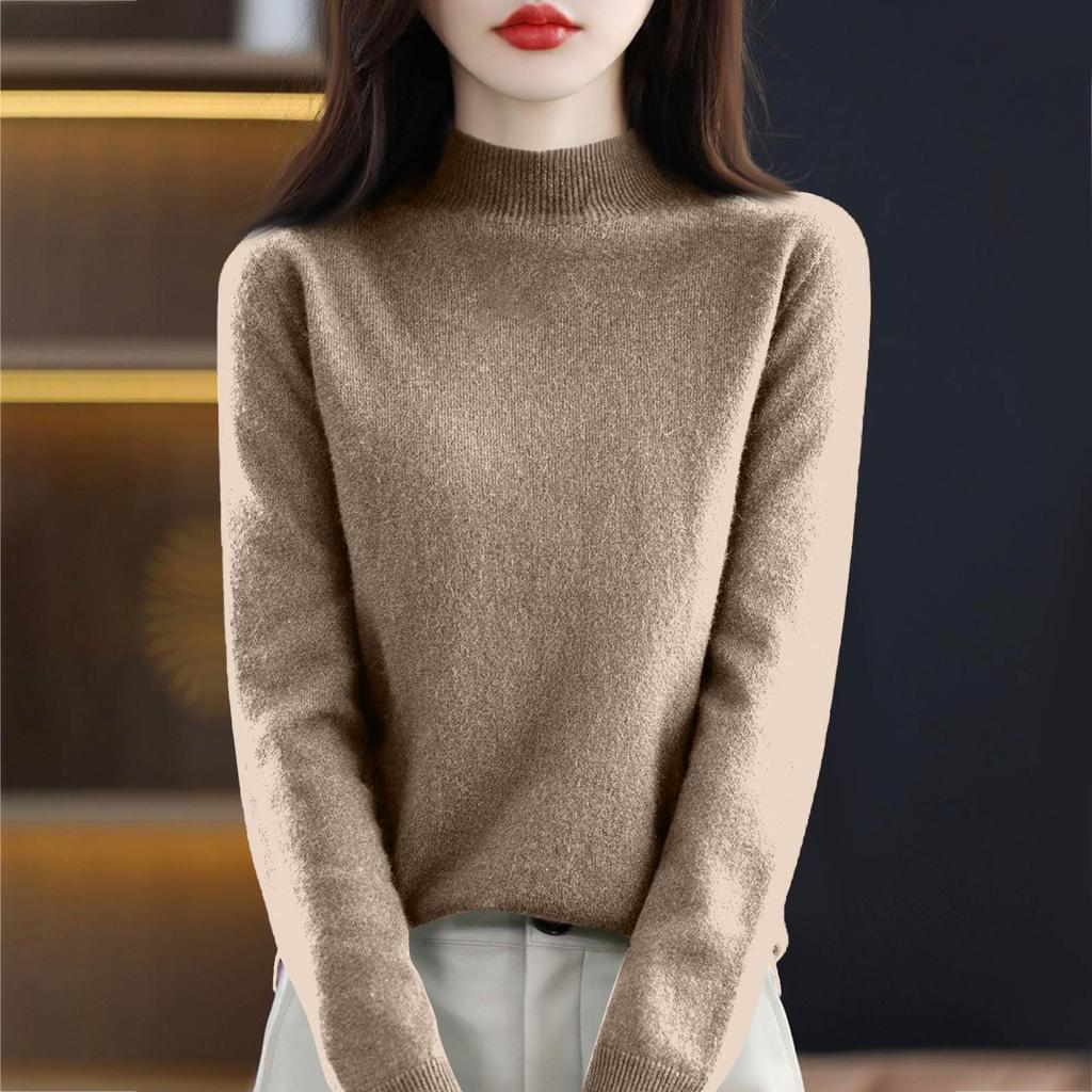 Women's Knit Turtleneck Long-Sleeve Top Casual Comfortable Long-Sleeve Blouse