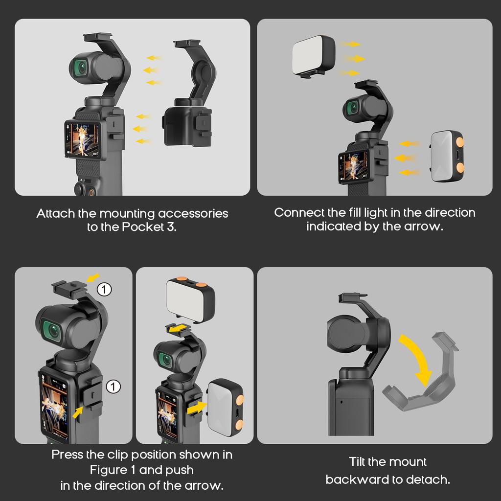 For DJI Pocket 3 Mini Led Light for DJI Osmo Pocket 3 for Vlogging Live 3 Color Modes Adjustable 800mAh Rechargeable