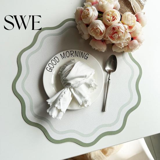 Faux Leather Table Mat Scalloped Placemat Heat-Resistant Non-slip Heat Insulation Quick-drying Place Waterproof Dining Protection Decoration