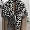 Autumn and Winter High End Versatile Wool Blended Triangle Scarf Retro Leopard Print Tassel Scarf Warm Knitted Women's Shawl