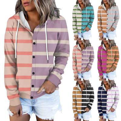 Dámska mikina bunda Klasická pruhovaná s dlhým rukávom Voľná s kapucňou Športová bunda