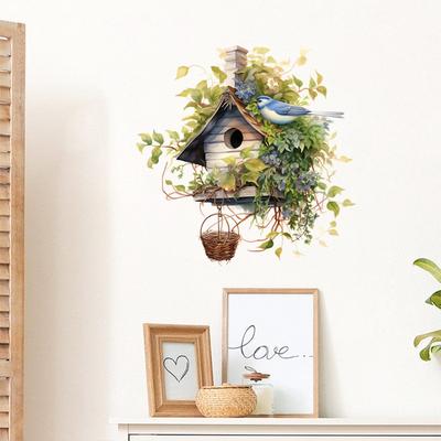 Green Leaf Bird's Nest Wall Decal Bright Wall For Home Cabinet Door Refrigerator Decoration Vinyl Car Decals Art Wallpaper