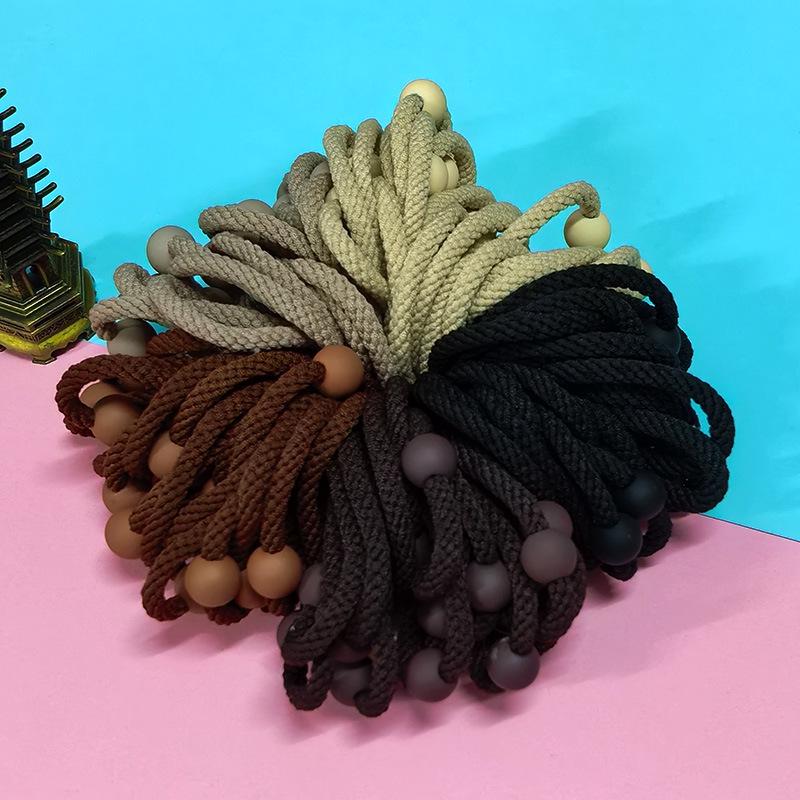 High Elastic Korean Style Hair Ties with Round Beads - Durable, Thickened Rubber Band Hair Accessories for Women