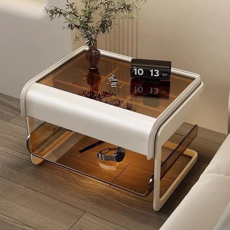 Smart Bedside Table Modern Simple Bedroom Luxury Nightstands Multifunctional Acrylic Wireless Charging Home Furniture