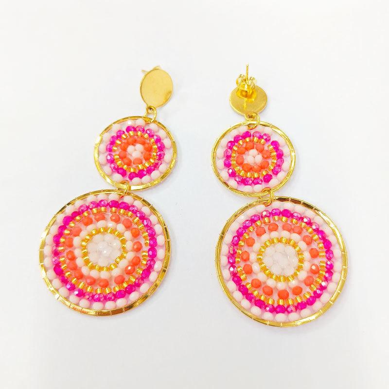 Fashion 18K Gold Plated Stainless Steel Earrings Bohemia Statement Stud Earrings Glass Beads for Women Summer Beach Jewelry