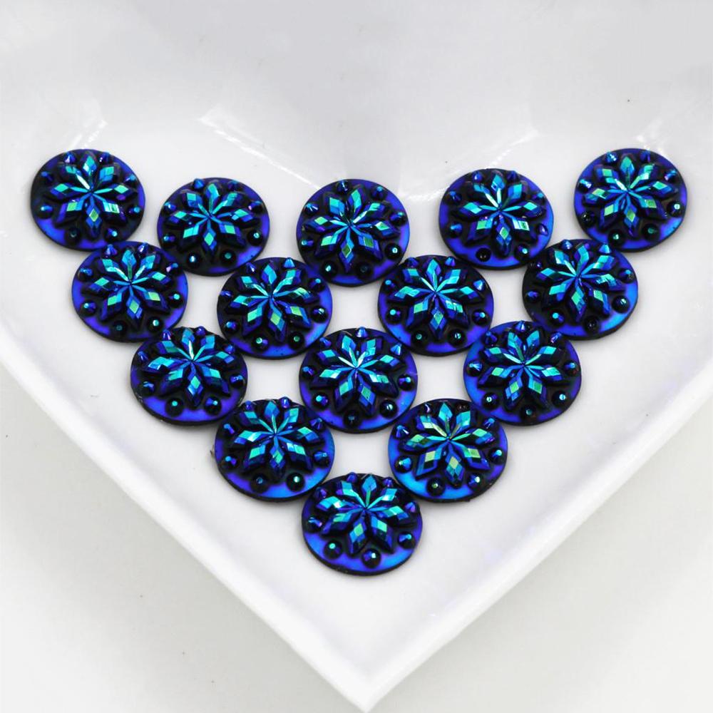 New Fashion 40pcs 12mm Mix Blue Colors Flower Style Flat back Resin Cabochons Cameo