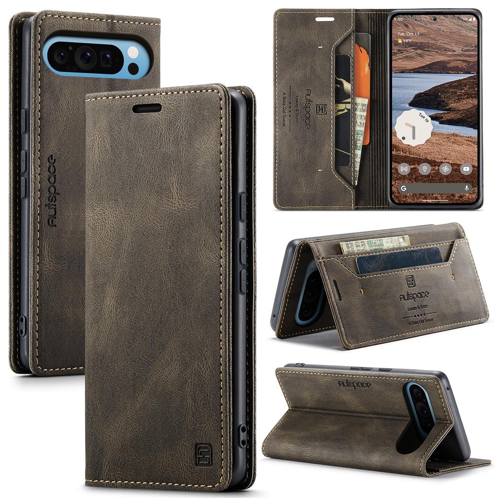 For Google Pixel 6/6 Pro/7a/Pixel 8/Pixel 8 Pro/Pixel 9/Pixel 9 Pro/Pixel 9 Pro XL/Pixel 9a Retro Luxury Style Flip Stand Anti-Drop Wallet Phone Case