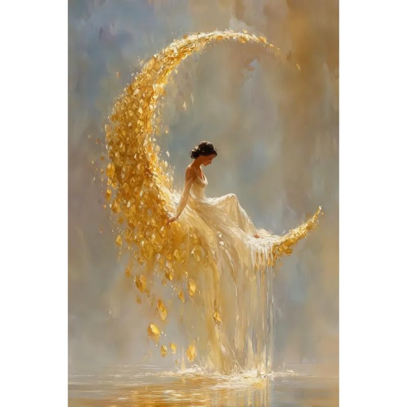 Fantasy Mondsichel Leinwandbild für Wohnzimmer Heimdekoration Mond am Sternenhimmel Poster Druck Abstrakte Wandkunst