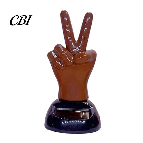 Three Skin Color Car Toy Solar Powered Finger Shaking Decor, Creative Dashboard Ornament, Battery Free Swinging Figurine for Desk Office, Cute