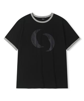 Mubeun Twin Moon Ringer Short Sleeve T-Shirt Black