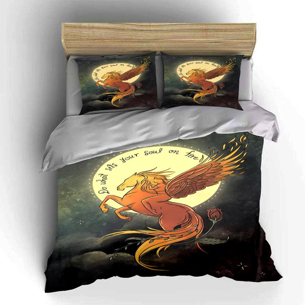 Winged horse, rose, moon. Bedding sets Duvet cover sets Duvet covers Pillowcases(1 * Duvet Cover 2 * Pillowcases, without duvet insert)