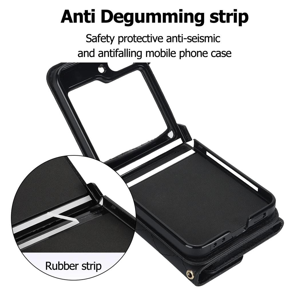 Leather Crossbody Wallet Phone Case for Samsung Galaxy Z Flip 5 4 3 Flip5 Flip4 Flip3 5G Blocking Organ Card Slot Lattice Cover