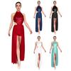 Damen rückenfreies Bodysuit-Kleid Pailletten-Oberteil Netzrock integrierter kurzer Unterteil Tanzkleidung