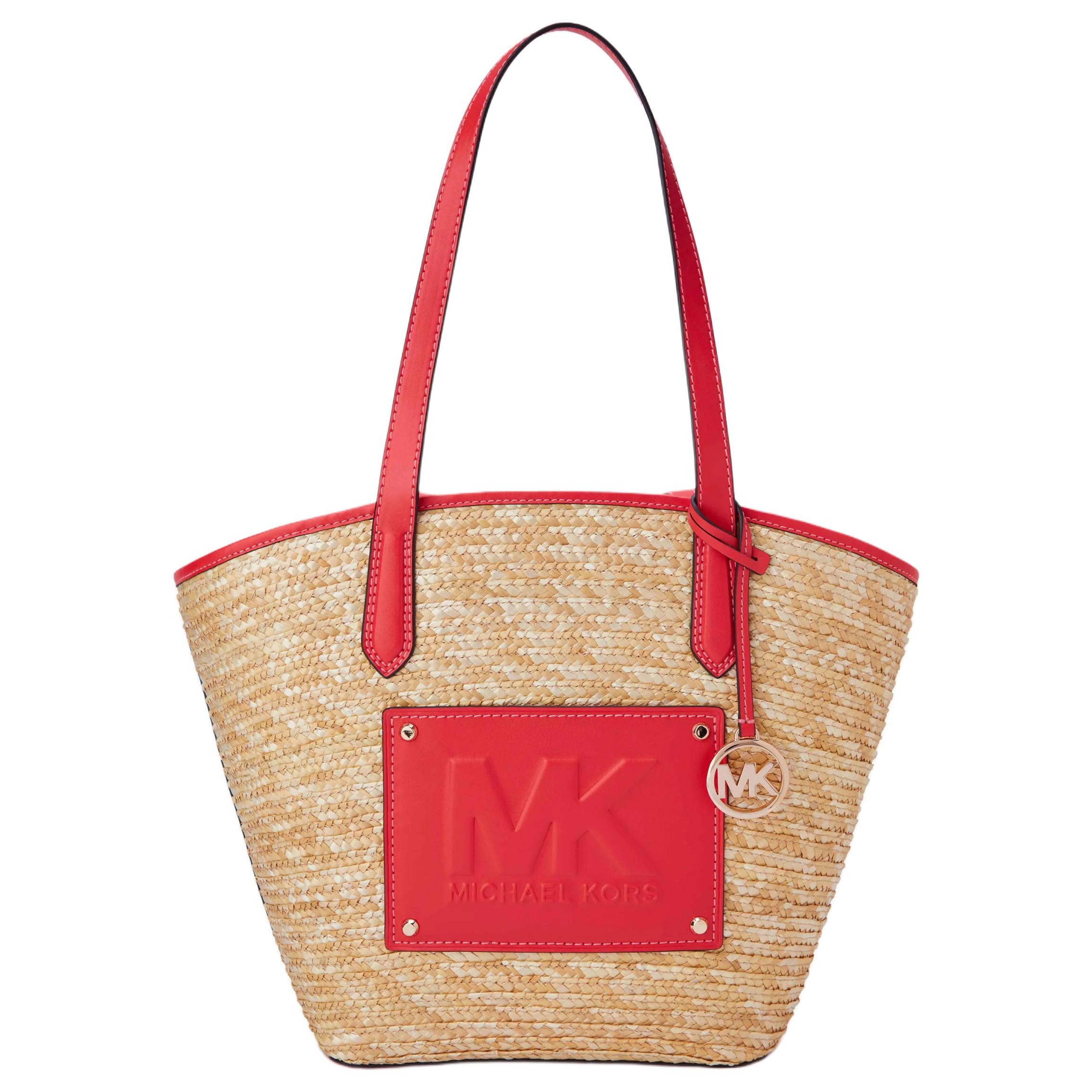 

Новая плетеная сумка-тоут MICHAEL KORS Kimberly из соломы, сумка для покупок, сумка через плечо, большая женская сумка из соломы и кораллово-красного цвета 35T2G7KT7I-801 48.0*16.0*32.0CM