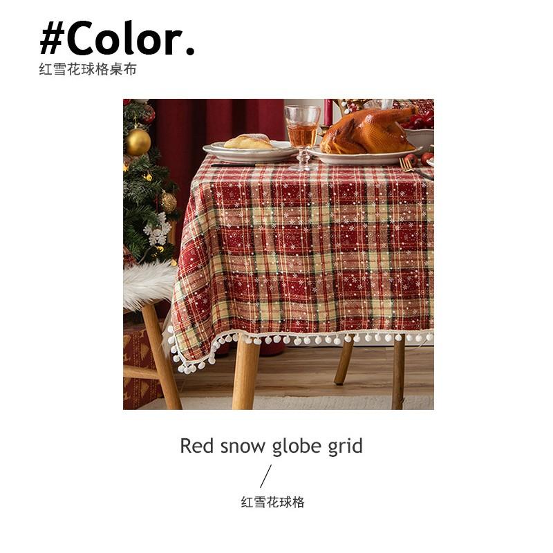 Christmas Tablecloth Ins Style Dining Table Decor Faux Fur Ball Western Placemat Linen Snowflake Runner