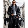 New European and American men's long PU leather trench coat suit collar business casual knee leather coat jacket men's clothing
