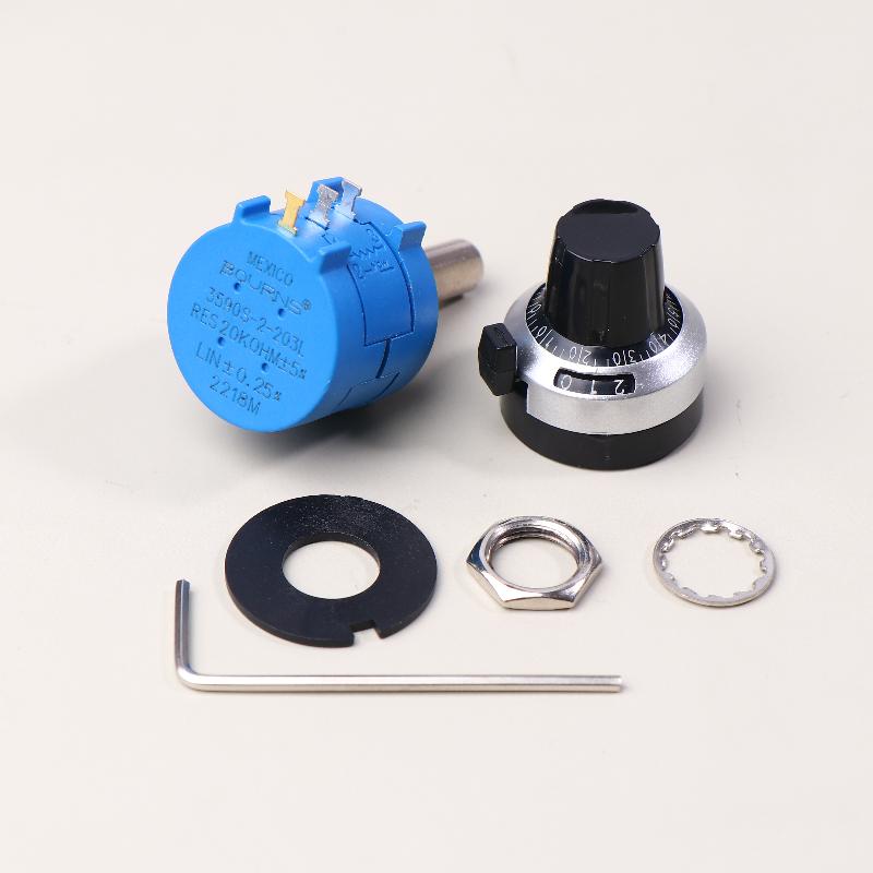 1Set 3590S Precision Multiturn Potentiometer Kit - 10 Ring Adjustable Resistor + Rotary Knob & Counting Dial