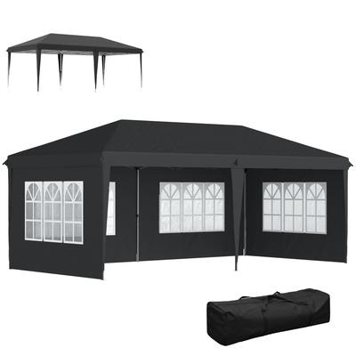 3 X 6m Pop-Up Gazebo, with Removable Walls - Black