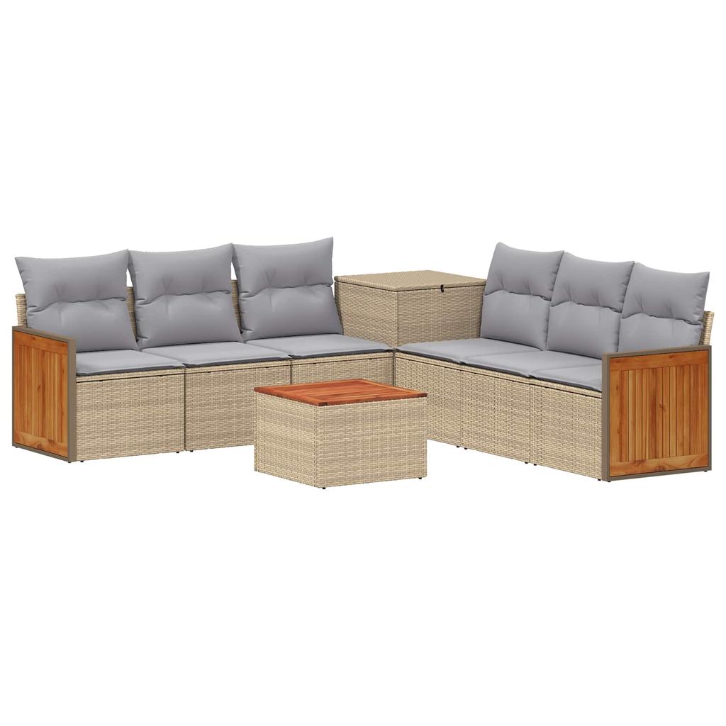 Sofa Set 8 Pieces Beige and Light Gray Poly Rattan and Steel