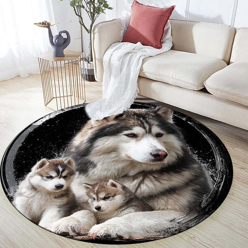 Okrągły Dywanik Trzy Wilki, Dywan do Salonu Sypialni Sofy Pokoju Zabaw Dekoracja, Antypoślizgowa Mata Podłogowa