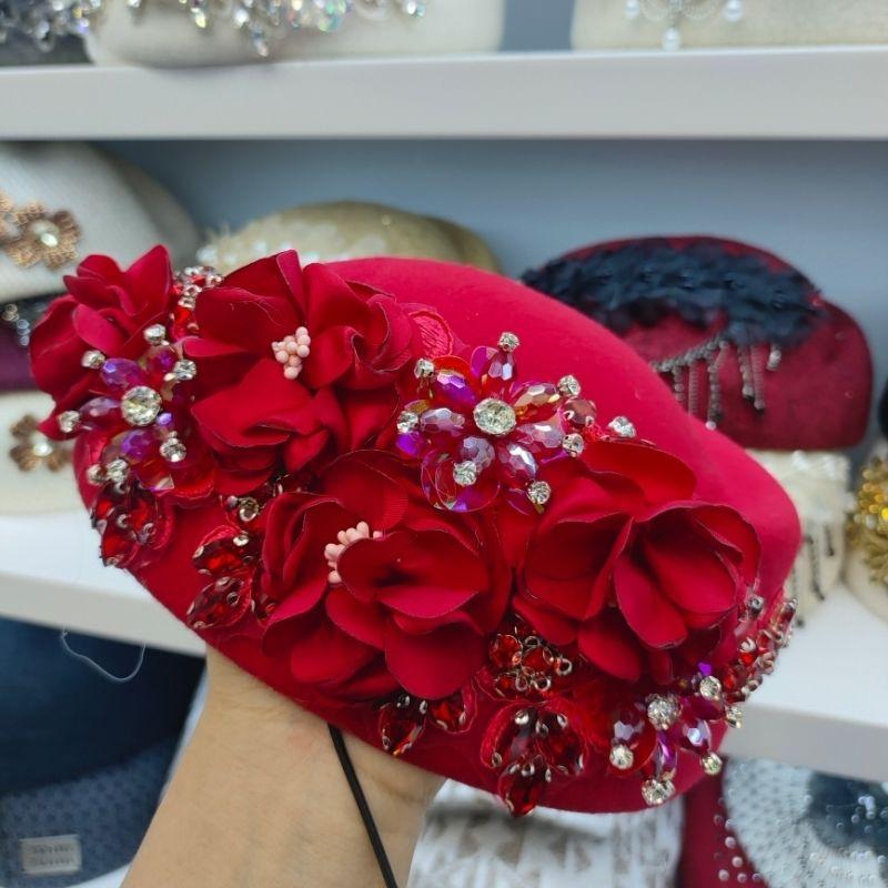 Women's Hat Vintage Chic Floral Beret - Stylish and Elegant Airline Stewardess Hat