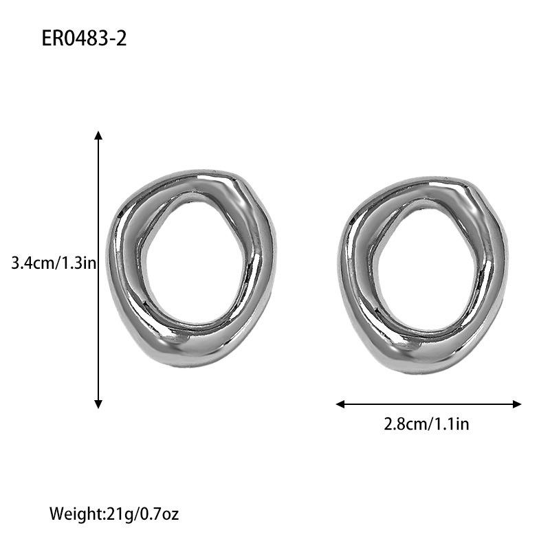 Stainless Steel Gold-Plated Geometric Oval Hollow Earrings for Women Fashion 925 Silver Needle Hypoallergenic Earrings Jewelry