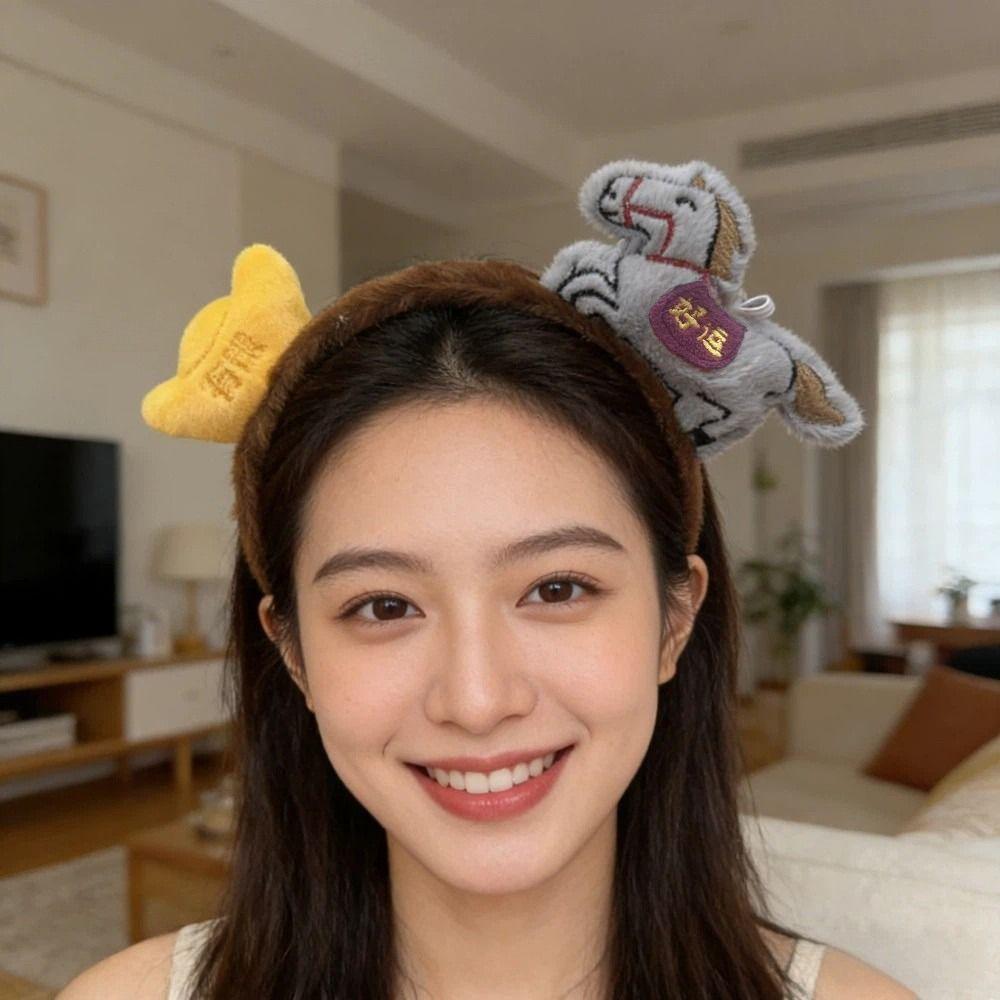 Exquisite Cartoon Horse Hair Hoop Plush New Year Mascot Headband Party Pony Headpiece  Festival