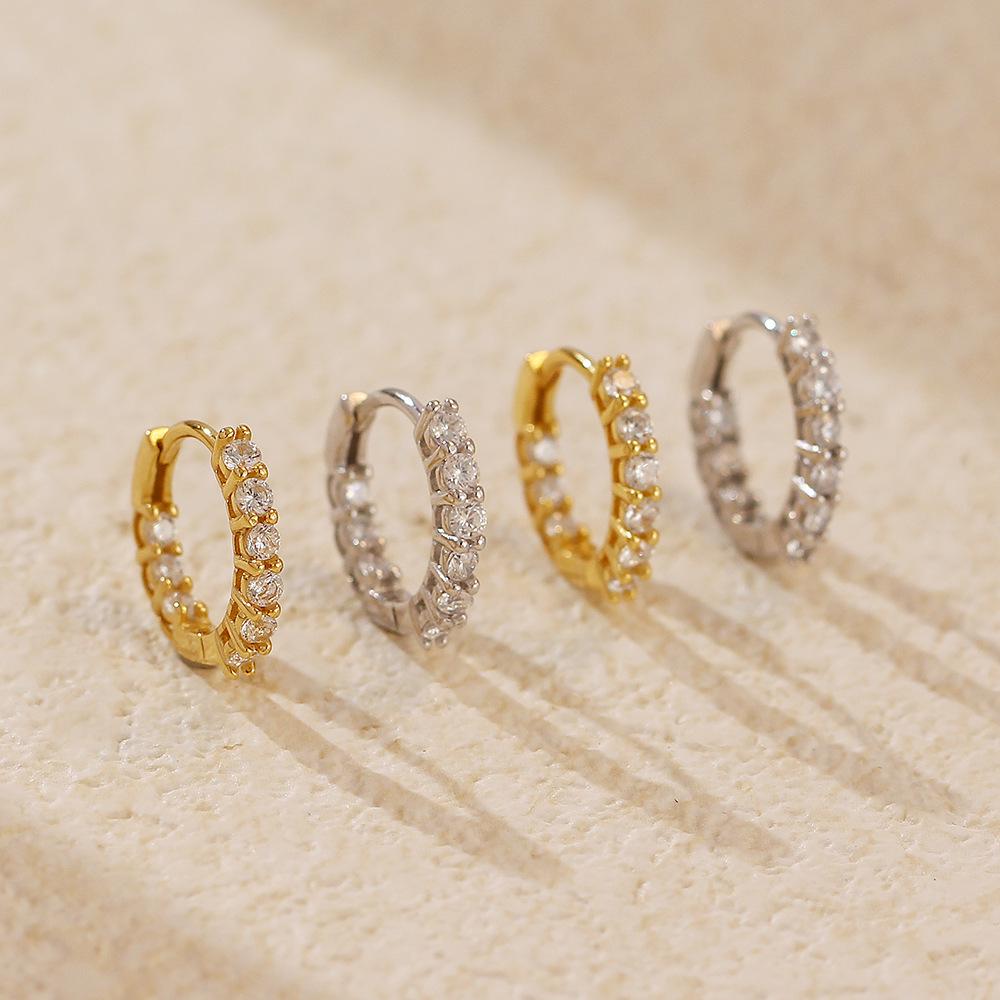 European Luxury S925 Sterling Silver Stud Earrings with Single Row Zirconia Diamonds