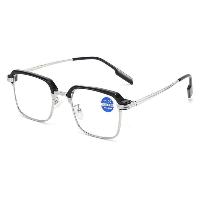 High definition men's anti-blue explosion reading glasses metal texture business classic reading glasses frame