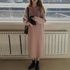 Zipper semi-open neck knitted dress women's autumn and winter new long-sleeved loose zipper sweater dress over the knee