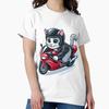 Cartoon of a Cat Wearing a Leather Jacket and Helmet Riding a Superbike Classic T-Shirt