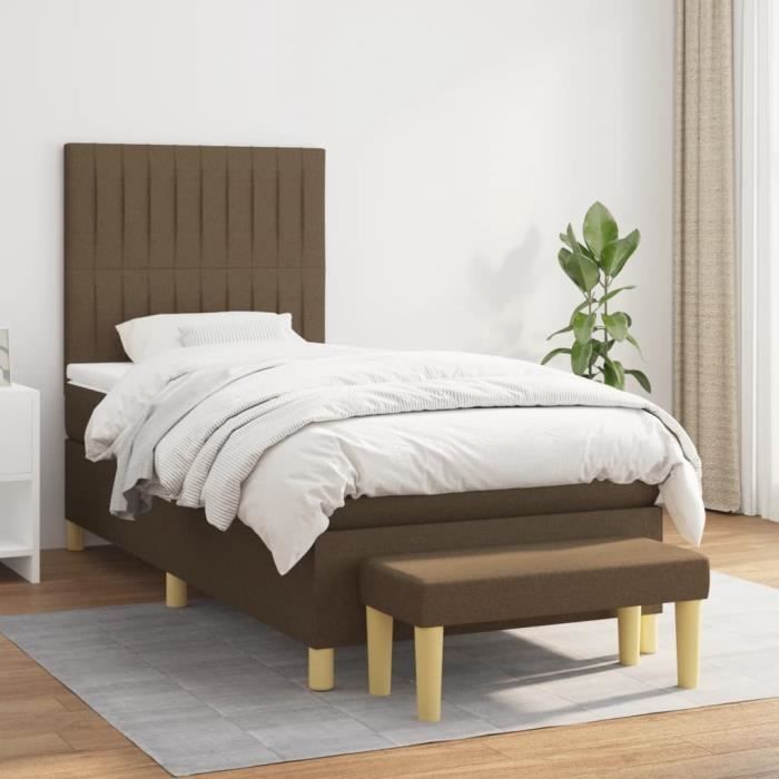 3137296 vidaXL Lit à sommier tapissier avec matelas Marron foncé 100x200 cm