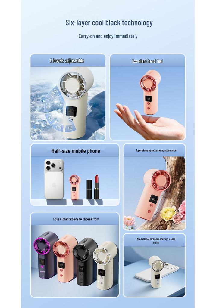 Summer Mini Handheld Fan: 5-Speed, Ice Cool Wind, Portable & Long-Lasting Battery