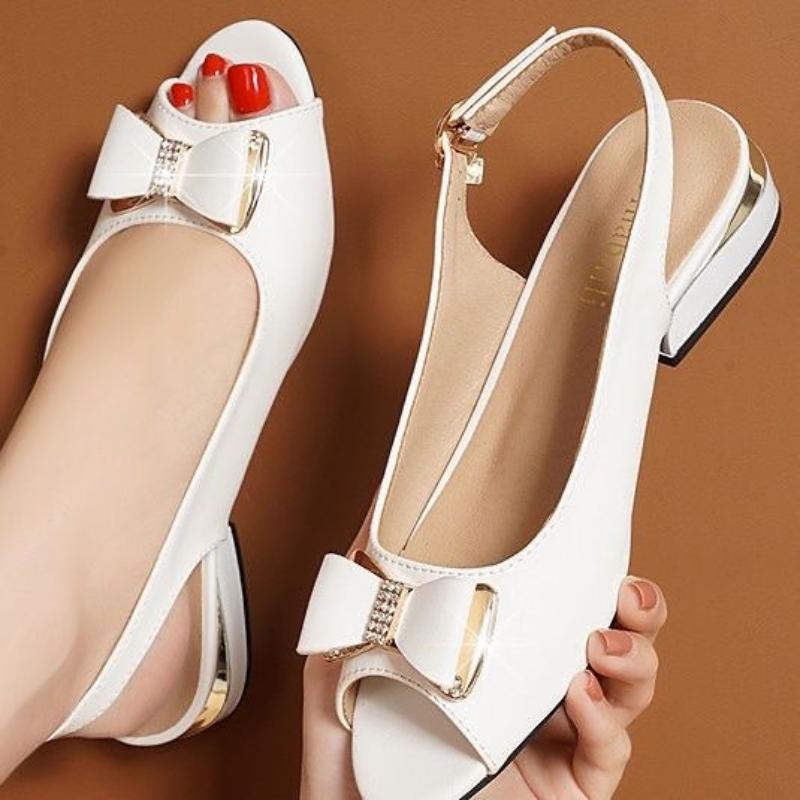 Summer 2025 Bow Sandals for Women Ladies Shoes with Low Heels Black Open Toe Footwear Sandal Comfort Chic and Elegant Vip Daily