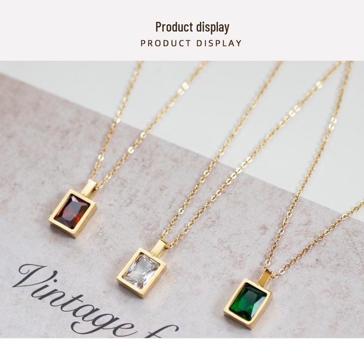 Emerald Zircon Pendant Necklace - Gold-Plated Titanium Steel, Fade-Resistant, Light Luxury Collarbone Chain.
