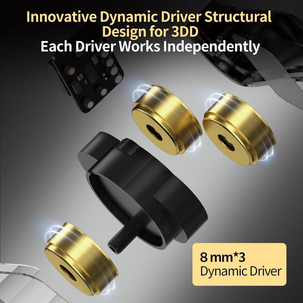 CCA Trio In-Ear Monitors, 8mm 3DD IEMS Earphones with 4 Tuning Switches, HiFi Bass Noise Isolating Earphones, Clarity Stereo Sound Headphones for