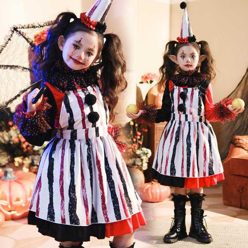 Halloween clown costume for kids cosplay Party Dress Up Costume Stage Children's Horror Performance Dress