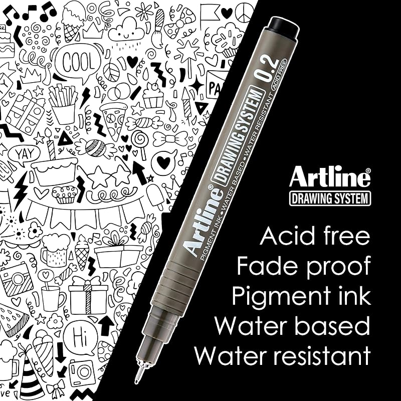 Artline Drawing System Pen Black Ink Assorted Pack Of 4 (0.2,0.4,0.6,0.8) By Anmol Art & Frames