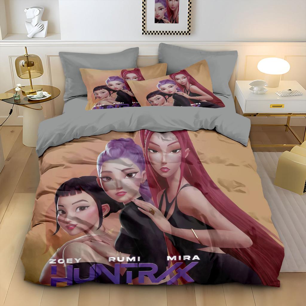 3-teiliges K-Pop-Bettwäscheset mit Dämonenjäger-Motiv, EU-Einzelgröße, Bettbezug, Bettbezug für Kinder und Erwachsene, K-Pop-Huntrix