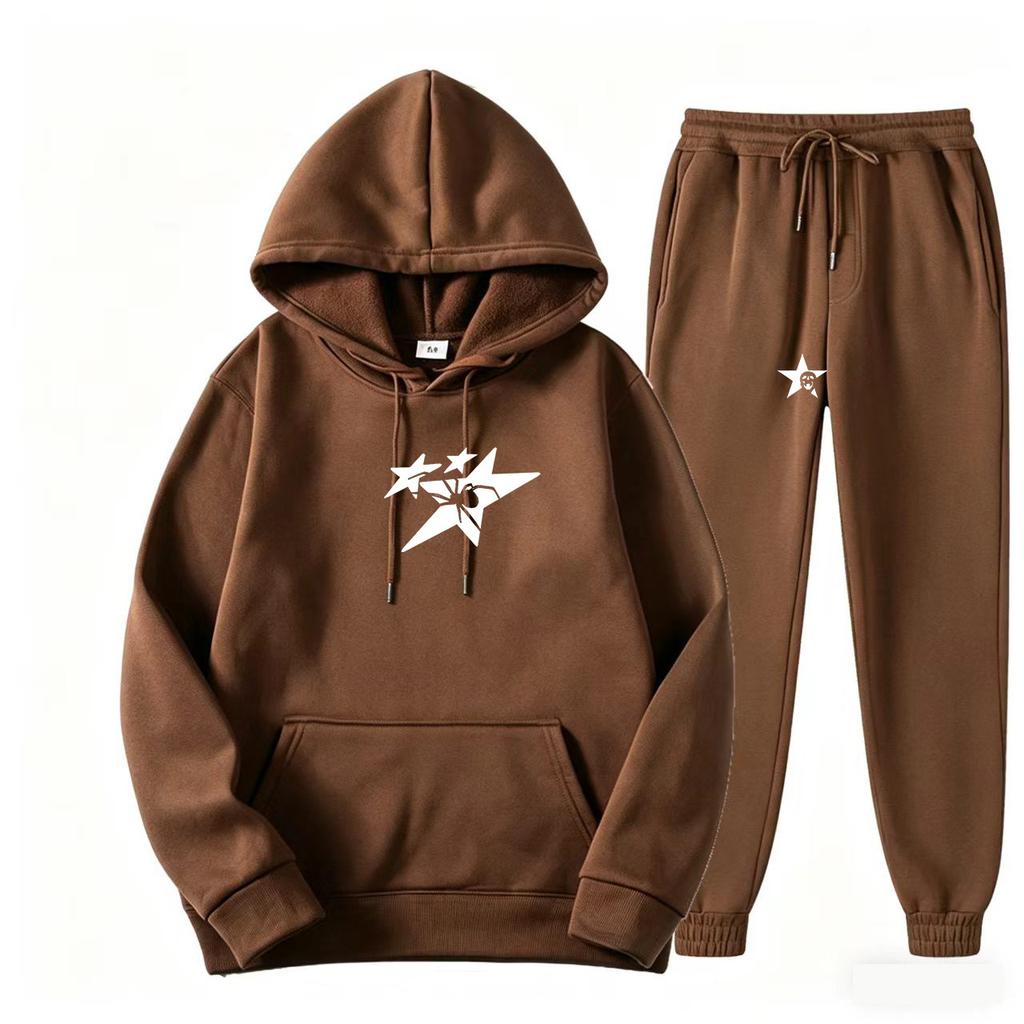 Direct supply Printed hooded sweater sweatpants set Loose casual men's sweater set Manufacturers have a large number of spot